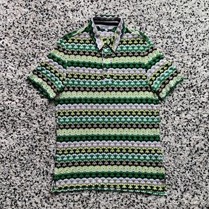 Mr Turk Men’s Green Crochet Knot Short Sleeve Polo Shirt Size Large